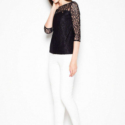 Elegant Sheer Polka Dot Top with Stylish 3/4 Sleeves - Très Elite
