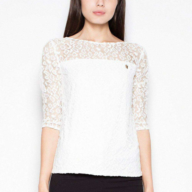 Elegant Sheer Polka Dot Top with Stylish 3/4 Sleeves