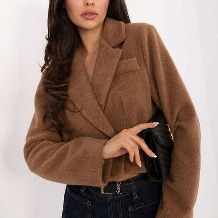 Elegant Short Women’s Coat – Classic Collar & Double-Breasted Style - Très Elite