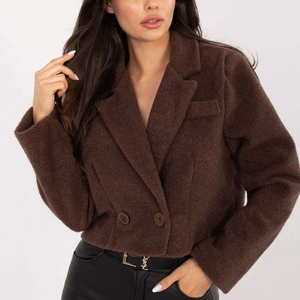 Elegant Short Women’s Coat – Classic Collar & Double-Breasted Style - Très Elite
