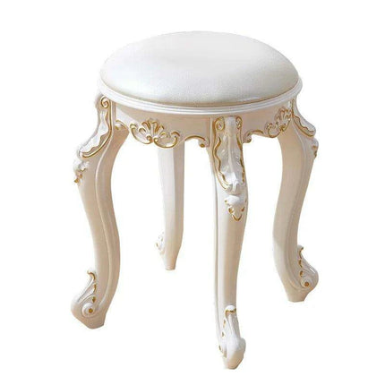 Elegant Silver White Leather Vanity Stool with European Flair..
