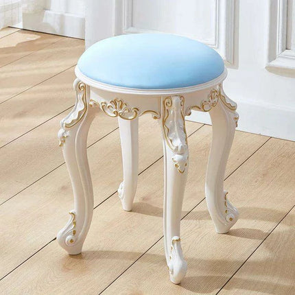 Elegant Silver White Leather Vanity Stool with European Flair..