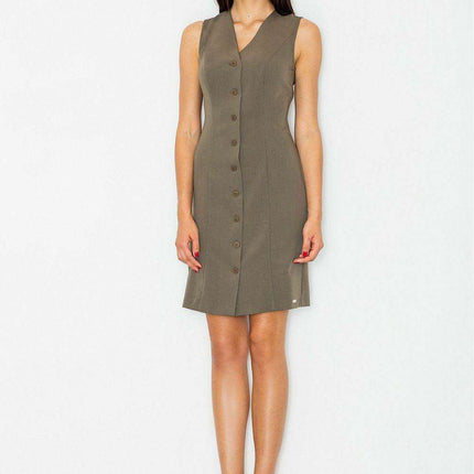 Elegant Sleeveless Button-Up Day Dress - Versatile Chic Attire - Très Elite