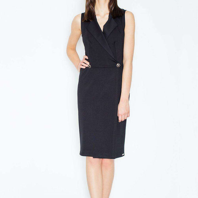 Elegant Sleeveless Daydress with Unique Envelope Cut and Button Accents