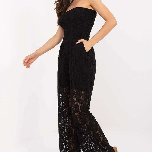 Elegant Sleeveless Jumpsuit With Lace Finishes Openwork