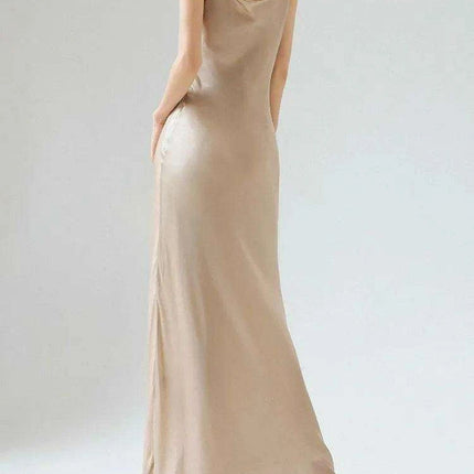Elegant Sleeveless Long Silk Satin Party Dress in Mulberry - Très Elite