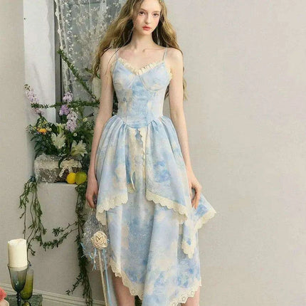 Elegant Sleeveless Midi Dress with Unique Lace and French Floral Accents