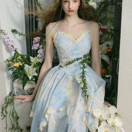 Elegant Sleeveless Midi Dress with Unique Lace and French Floral Accents - Très Elite