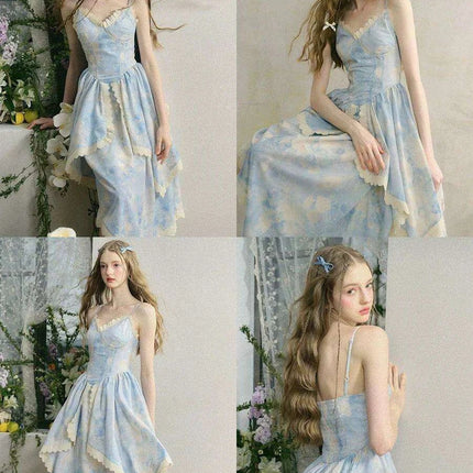 Elegant Sleeveless Midi Dress with Unique Lace and French Floral Accents - Très Elite