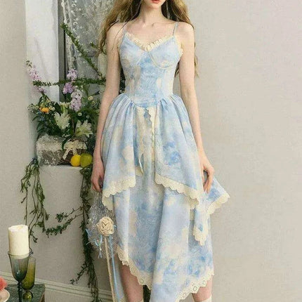 Elegant Sleeveless Midi Dress with Unique Lace and French Floral Accents - Très Elite