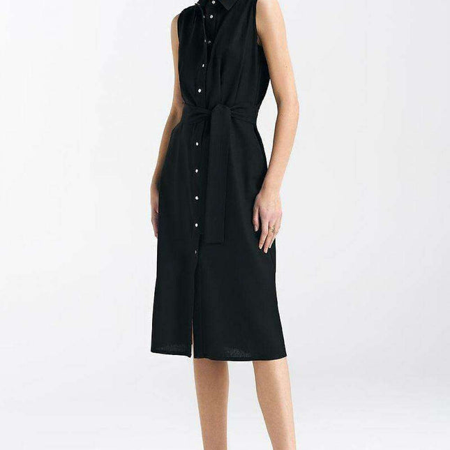 Elegant Sleeveless Midi Shirt Dress With Snap Fastening