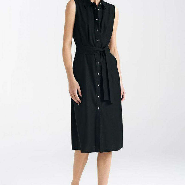 Elegant Sleeveless Midi Shirt Dress With Snap Fastening