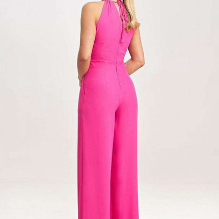 Elegant Sleeveless Wide-Leg Jumpsuit with Stylish Neck Tie Detail - Très Elite