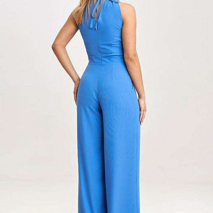 Elegant Sleeveless Wide-Leg Jumpsuit with Stylish Neck Tie Detail - Très Elite