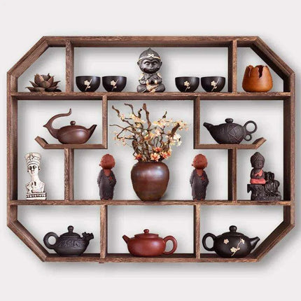 Elegant Solid Wood Chinese Tea Pot Display Shelf - Chic Organizer for Tea Aficionados - Très Elite