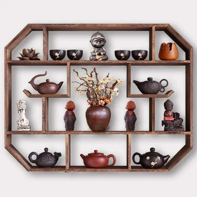 Elegant Solid Wood Chinese Tea Pot Display Shelf - Chic Organizer for Tea Aficionados