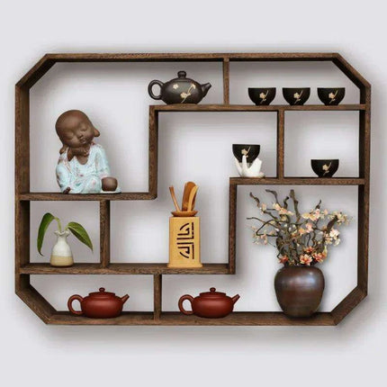 Elegant Solid Wood Chinese Tea Pot Display Shelf - Chic Organizer for Tea Aficionados - Très Elite