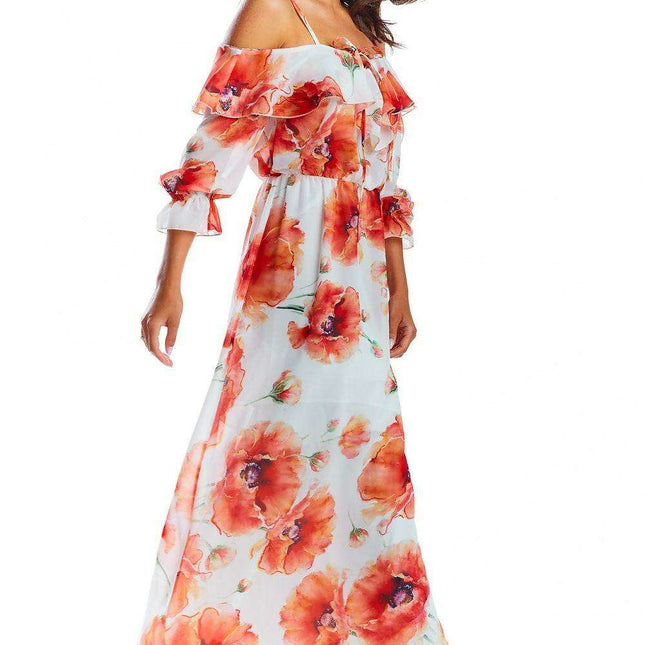 Elegant Spanish-Inspired Customizable Maxi Dress with Frill Neck