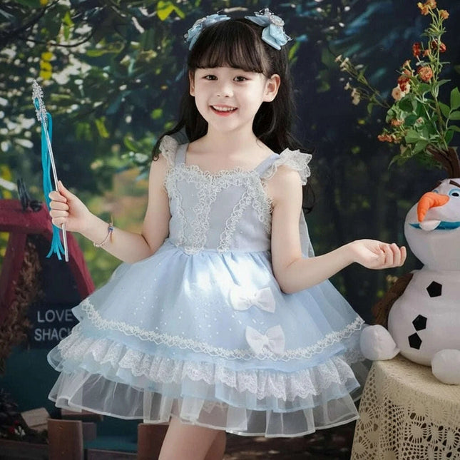 Elegant Spanish Lolita Princess Lace Bow Summer Party Dress for Girls