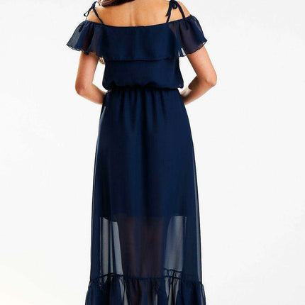 Elegant Spanish Ruffle Chiffon Maxi Dress with Stretchy Waistband - Très Elite