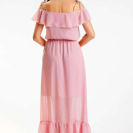 Elegant Spanish Ruffle Chiffon Maxi Dress with Stretchy Waistband - Très Elite