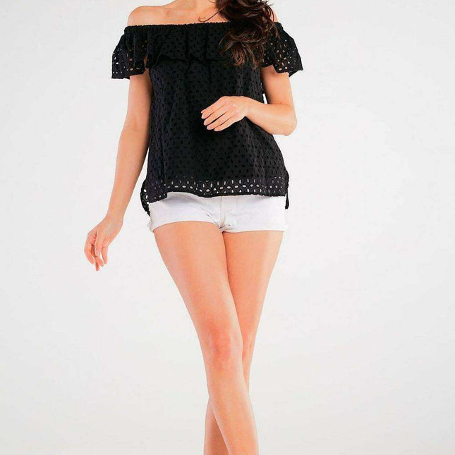 Elegant Spanish-Style Ruffle Cotton Top