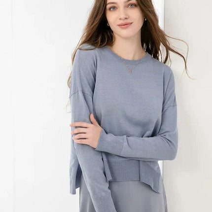 Elegant Spring Summer Outfit: Loose Knitted Top & Matte Satin Skirt Set - Très Elite