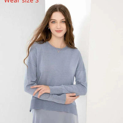 Elegant Spring Summer Outfit: Loose Knitted Top & Matte Satin Skirt Set - Très Elite
