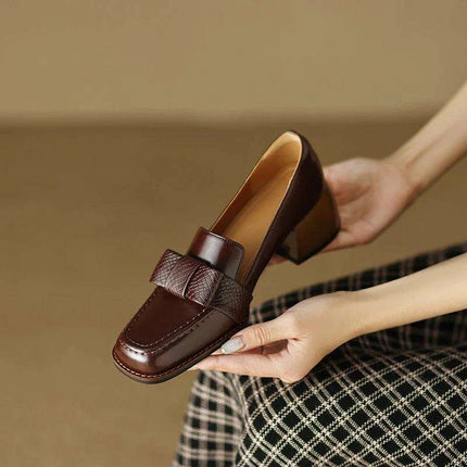 Elegant Square Toe Leather High Heel Pumps - Très Elite