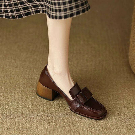 Elegant Square Toe Leather High Heel Pumps - Très Elite