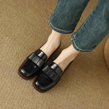 Elegant Square Toe Leather High Heel Pumps - Très Elite