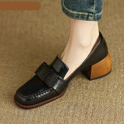 Elegant Square Toe Leather High Heel Pumps - Très Elite