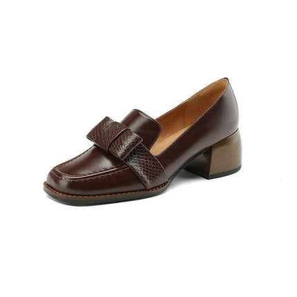 Elegant Square Toe Leather High Heel Pumps - Très Elite
