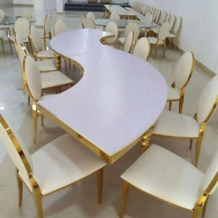 Elegant Stainless Steel Half Moon S-Shape MDF Event Table - Très Elite