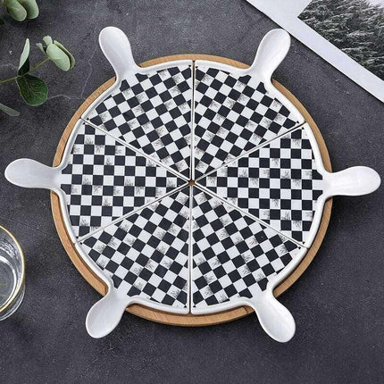Elegant Stone-Textured Ceramic Cake Serving Set with Bamboo Tray - Très Elite