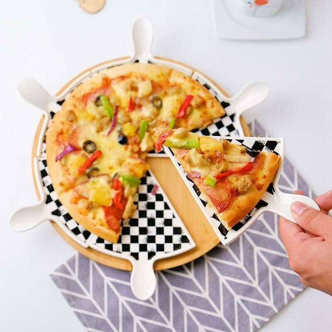 Elegant Stone-Textured Ceramic Cake Serving Set with Bamboo Tray