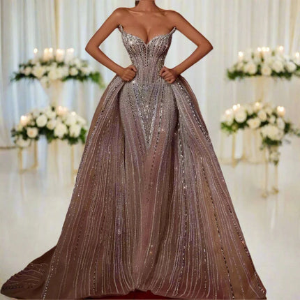 Elegant Strapless Bridal Gown with Detachable Train and Dazzling Embellishments- Très Elite- Très Elite