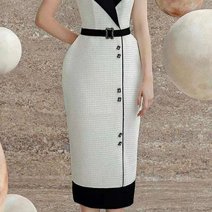 Elegant Strapless Jacquard Party Dress with Color Contrast Accents - Très Elite