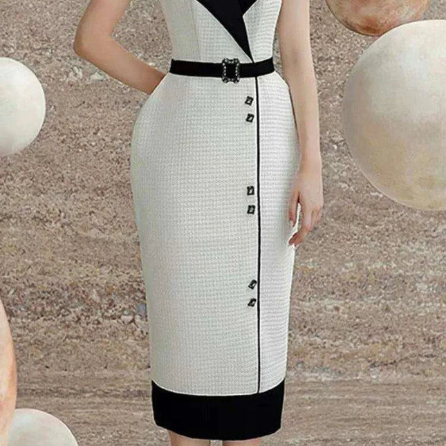 Elegant Strapless Jacquard Party Dress with Color Contrast Accents