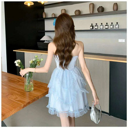 Elegant Strapless Summer Dress with Feminine Mesh Bow - Très Elite