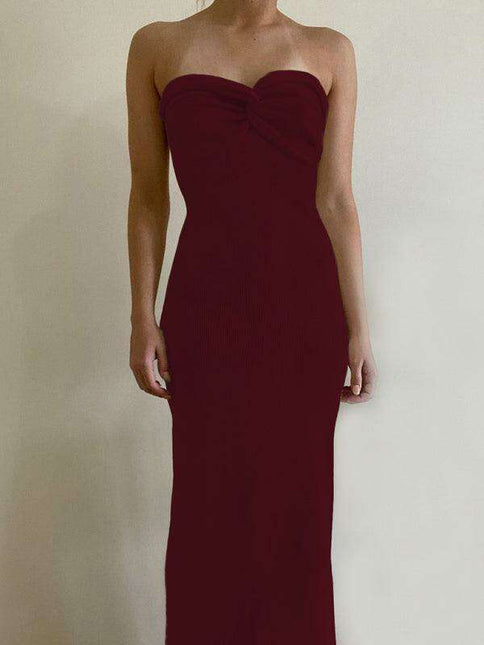 Elegant Strapless Wool Blend Dress with Cross Knit Detail - Chic and Seductive
