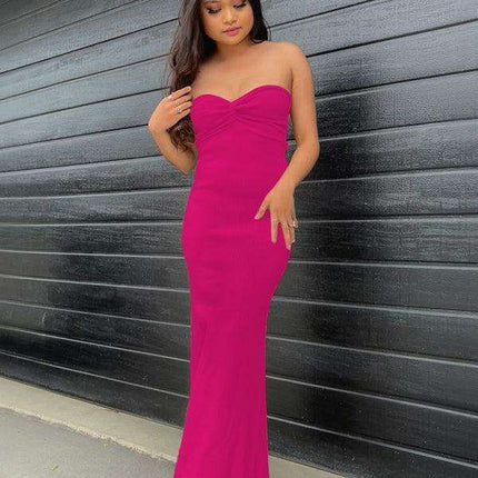 Elegant Strapless Wool Blend Dress with Cross Knit Detail - Chic and Seductive - Très Elite