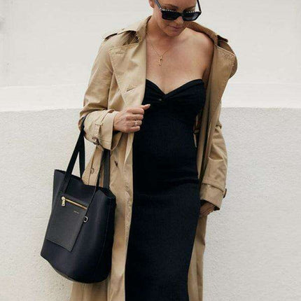 Elegant Strapless Wool Blend Dress with Cross Knit Detail - Chic and Seductive - Très Elite