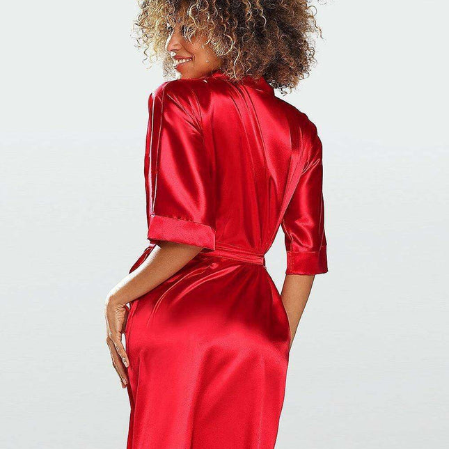 Elegant Stretch Satin Short Robe with Adjustable Waist Tie for Women
