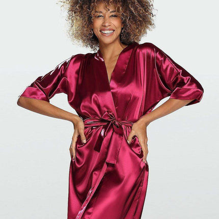 Elegant Stretch Satin Short Robe with Adjustable Waist Tie for Women