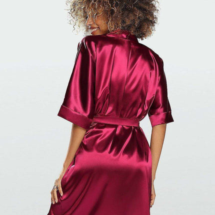 Elegant Stretch Satin Short Robe with Adjustable Waist Tie for Women - Très Elite