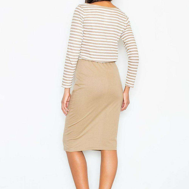 Elegant Striped Cotton Midi Dress with Easygoing Fit - Luxe Comfort Collection