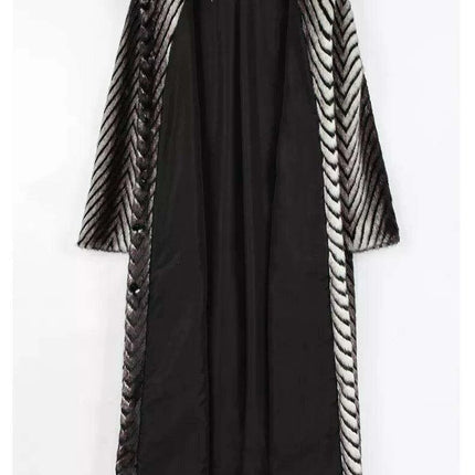Elegant Striped Faux Mink Fur Winter Coat - Très Elite