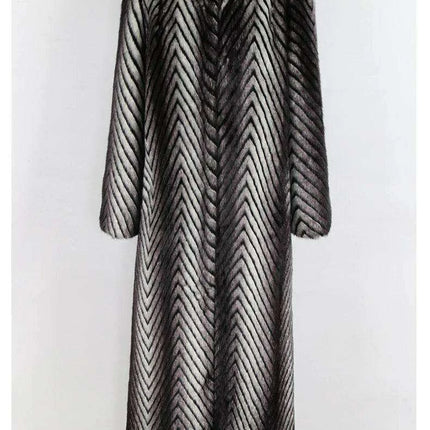 Elegant Striped Faux Mink Fur Winter Coat - Très Elite