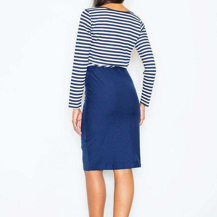 Elegant Striped Midi Dress with Comfortable Elastic Waist - Figl Model 44477 - Très Elite